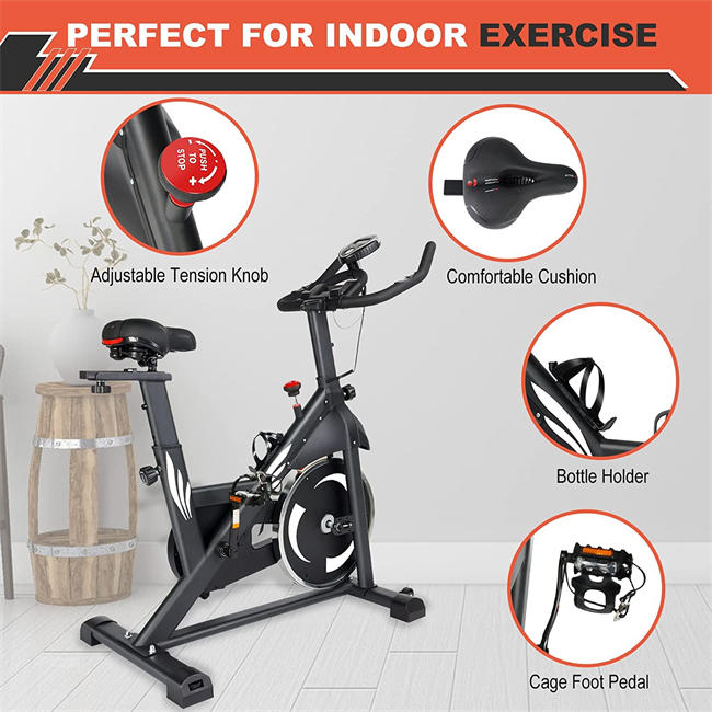 Exercise Bike Stationary - Stationary bike for home - Indoor Cycling Bike with Comfortable Seat LCD Monitor and iPad Holder